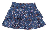 Tmavomodrá melírovaná vrstvená sukňa s kvietkami C&A