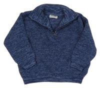 Tmavomodro-modrý melírovaný rebrovaný pletený oversize sveter
