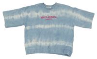 Světlemodro-biela batikovaná crop mikina s nápismi PRIMARK