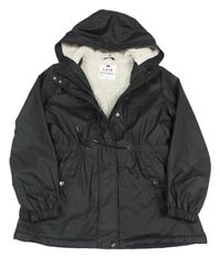 Černí koženková zateplená parka s kapucí F&F