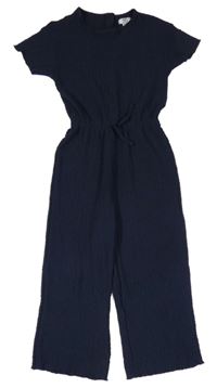 Tmavomodrý strukturovaný culottes nohavicový overal L&D