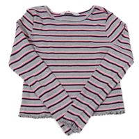 Šedo/melírovano-bielo-kriklavoě ružovo-čierne pruhované rebrované crop tričko H&M