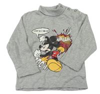 Sivé melírované tričko s Mickey mousem a rolákom zn. Disney