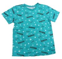 Tyrkysové tričko s nápismi a hviezdičkami George