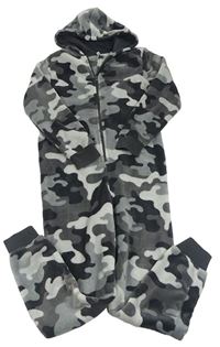 Šedá army chlupatá kombinéza s kapucí C&A