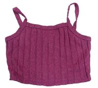 Vínový melírovaný rebrovaný úpletový crop top Shein