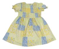 Žlto-modro-zalenkavé kvetované patchwork šaty Matalan