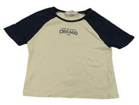 Krémovo-tmavomodré crop tričko s nápisom H&M