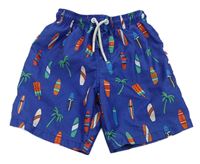 Zafírové plážové kraťasy so sufrmi a palmami Primark