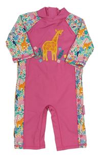 Tmavorůžovo-barevný UV overal s žirafou Jojo Maman Bébé