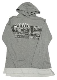Šedé melírované dlouhé triko s městem a kapucí H&M