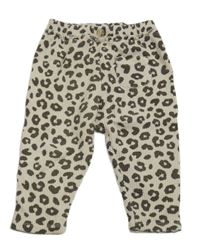 Krémové vzorované rebrované tepláky s vreckom Zara