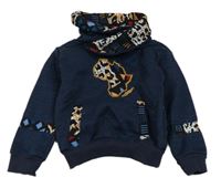 Tmavomodrá melírovaná mikina s kontinentem a komínovým golierom