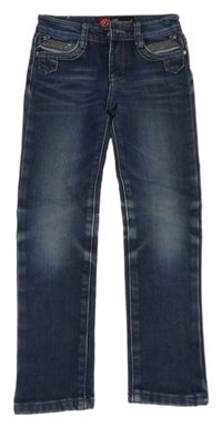 Tmavomodré skinny rifle s flitrami