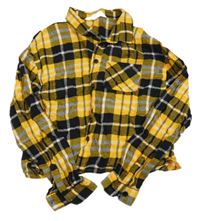 Hořčicovo-černo-bílá kostkovaná crop halenka H&M