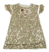 Krémovo-zlaté flitrové šaty s Frozen H&M