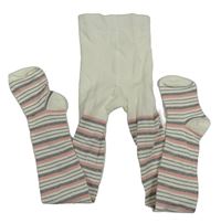 Smetanovo-stříbrno-růžové pruhované punčocháče St. Bernard