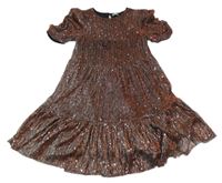 Bronzovo-strieborné trblietavé bodkovaná é šaty Next