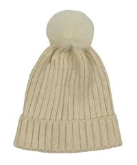 Béžová třpytivá žebrovaná pletená čepice s bambulí Primark