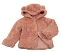 Starorůžová chlupatá podšitá propínací mikina s kapucí George