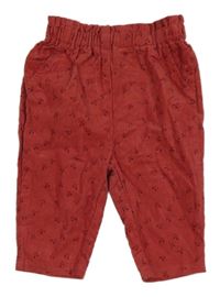 Malinové květované manšestrové kalhoty Primark