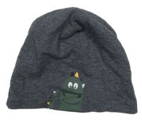 Černo-šedá pruhovaná bavlněná čepice s dinosaurem Topomini