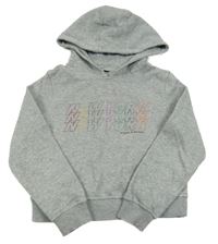 Sivá melírovaná mikina s nápismi a kapucňou