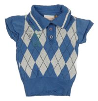 Modro-svetlosivé kárované pletené polo tričko s nápisom Noppies