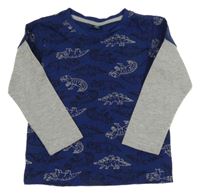Safírovo-šedé triko s dinosaury Kiki&Koko