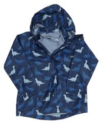 Tmavomodrá šusťáková nepromokavá bunda s dinosaury a kapucí Tchibo