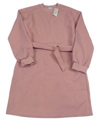 Nové - Starorůžové vzorované teplákové šaty s páskem River Island