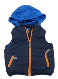 Tmavomodro-modrá šušťáková zateplená vesta s kapucňou Topomini