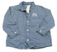 Nové - Modrá rifľová košeľová bunda s nášivkou Zara