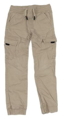 Béžové plátenné cargo cuff nohavice Dopodopo