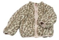 Béžovo-hnedá chlpatá podšitá bunda s leopardím vzorom F&F