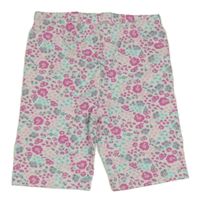 Bielo-ružovo-tyrkysové kvetované elastické kraťasy Kiki&Koko