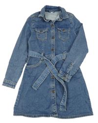 Modré teplákové riflové propínací košilové šaty s páskem C&A