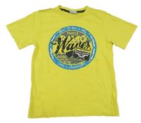 Žlté tričko s nápisom a rádiem Yigga