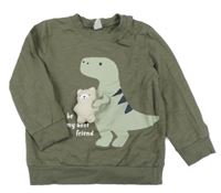 Khaki ľahká mikina s dinosaurom a medvěďom Topomini