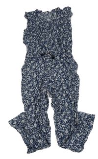Tmavomodrý kvetovaný ľahký nohavicový overal H&M