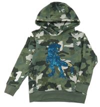 Army mikina s dinosaurem z překlápěcích flitrů a kapucí Next