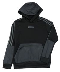 Černo-antracitová sportovní/šusťáková mikina s logem a kapucí Adidas