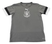 Šeddo-bielo-čierne športové tričko s logom a znakom Puma