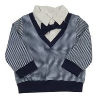 Tmavomodro-biela pruhovaná ľahká mikina s motýlkom SHEIN