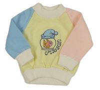 Žlto-modro-ružová mikina s výšivkou