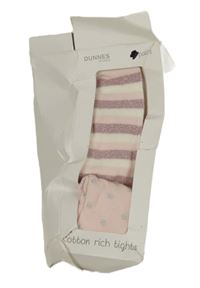 Nové - 2x punčocháče - světlerůžové s puntíky + růžovo-bílé pruhované dunnes 