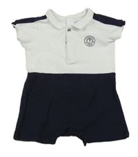 Bílo-tmavomodrý kraťasový overal s límečkem 