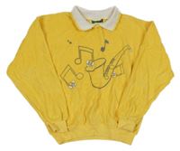 Žltá zamatová mikina s notami a golierikom
