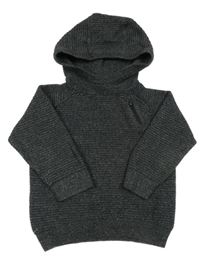 Antracitový rebrovaný sveter s kapucňou Next