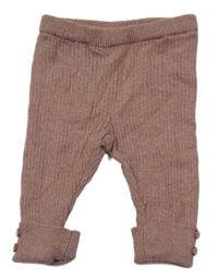 Hnědé žebrované pletené legíny s knoflíky Zara